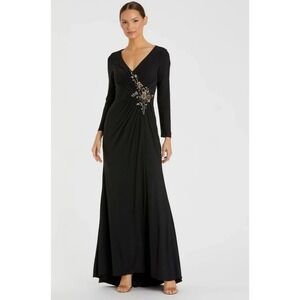 Mac Duggal Elegant Black Gown with Gold Accents